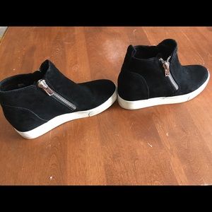 Ladies Steve Madden Black Suede Wedge Sneakers